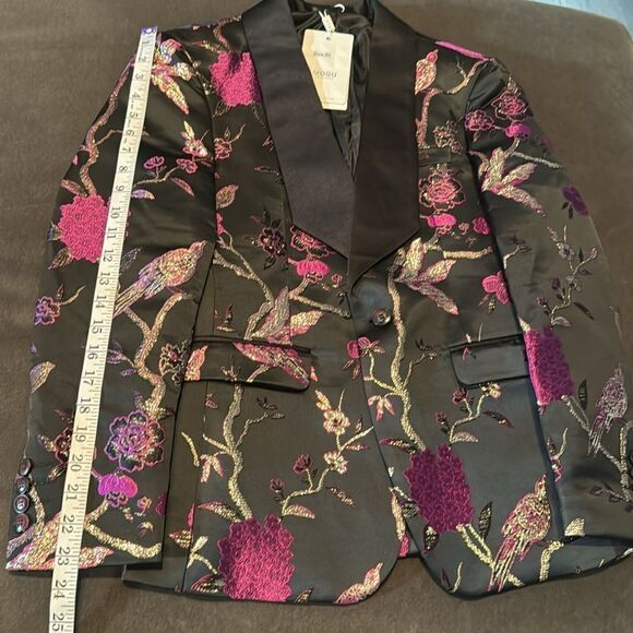 Men’s Floral Black Tuxedo Jacket & Vest Set Shawl Lapel Formal Party Size 30 NWT - Picture 11 of 13
